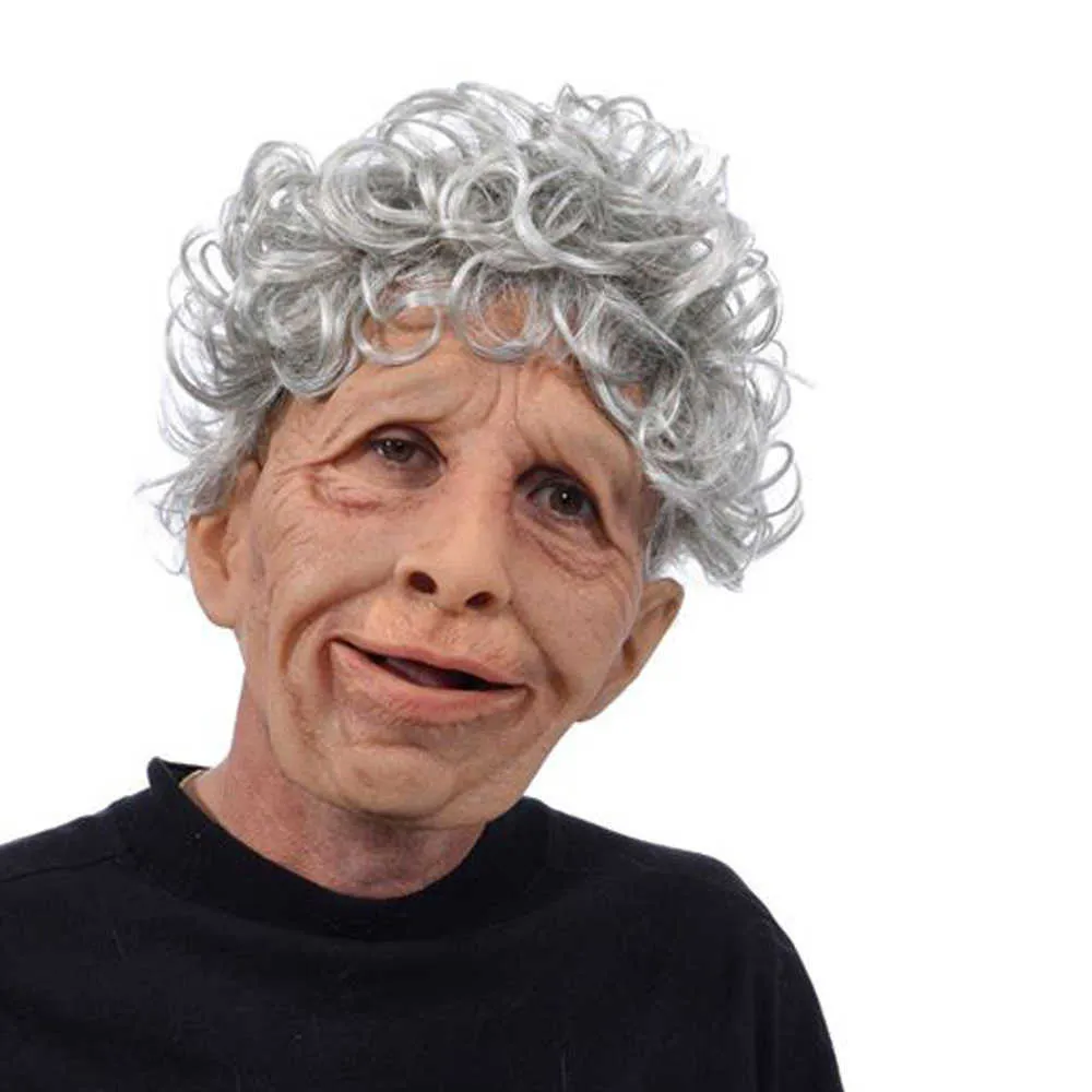 재미있는 사실적인 라텍스 노인 여성 마스크 헤어 할로윈 코스프레 멋진 드레드 고무 파티 의상 악당 농담 소품 x0803203t