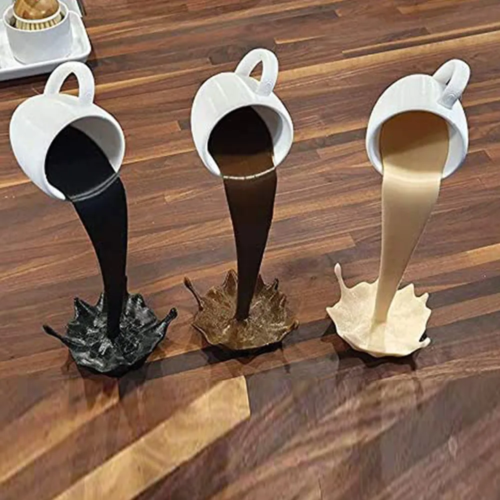 Yüzer dökülme kahve fincanı heykel mutfak dekorasyon dökülme sihirli dökülen sıçrama yaratıcı kahve kupa ev dekorasyon L0309