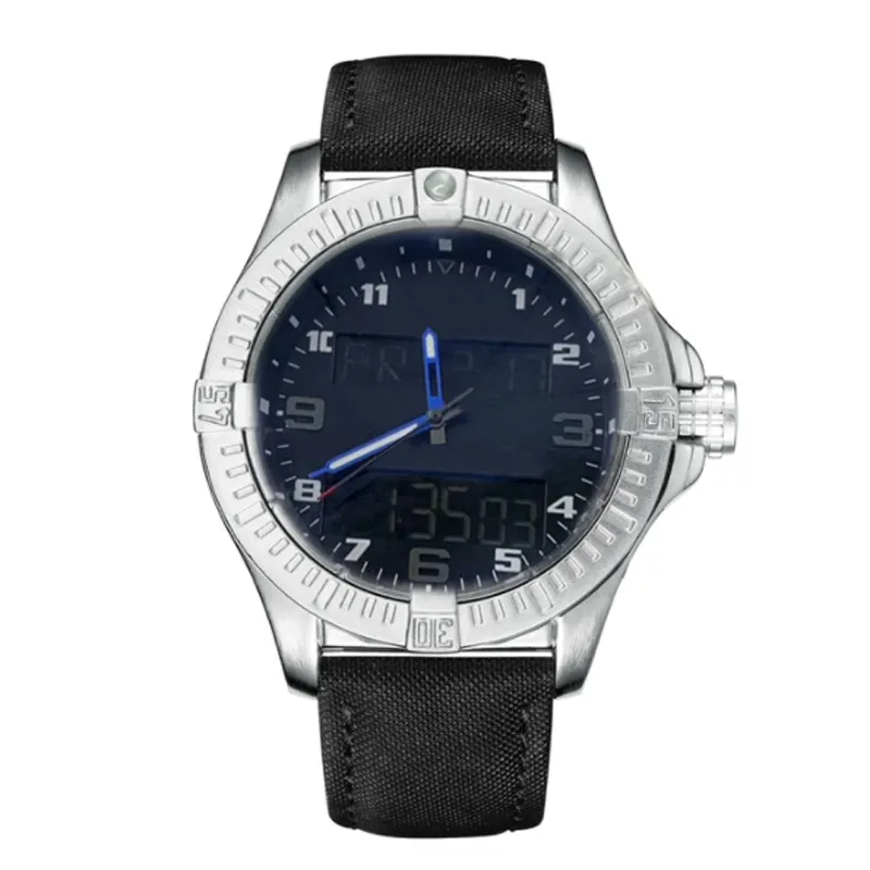 Mode cadran bleu montres hommes double fuseau horaire montre pointeur électronique affichage montre de luxe montres bracelet en caoutchouc mâle clock270h