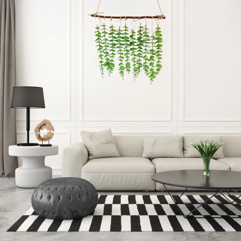 Sztuczne plastikowe rośliny 10 sztuk liście eukaliptusowe z światłem LED do domu Wedding Wall Wiszące dekoracji Tło ornament