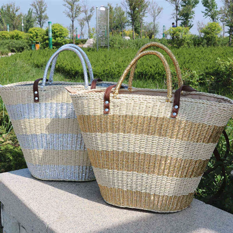 Shopping Bags Bohemia Yellow Paper Rope Straw Women Vacation Beach Big Tote Ladies Summer Travel Handbags Shoulder Crossbody Ins 220301