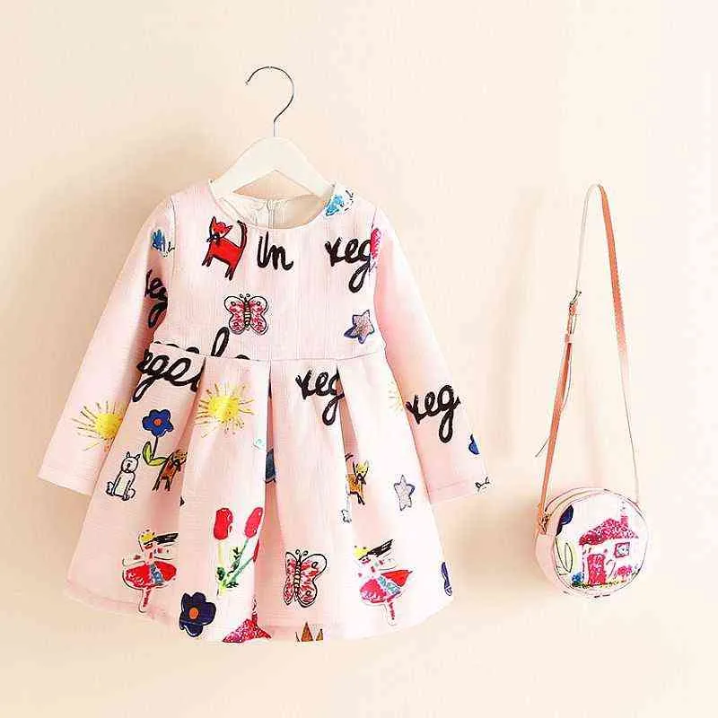 Детские девочки платье с сумкой 2021 бренд детские осенние платья для девочек одежда цветочные детские рождественские платья принцесса Vestidos G1129