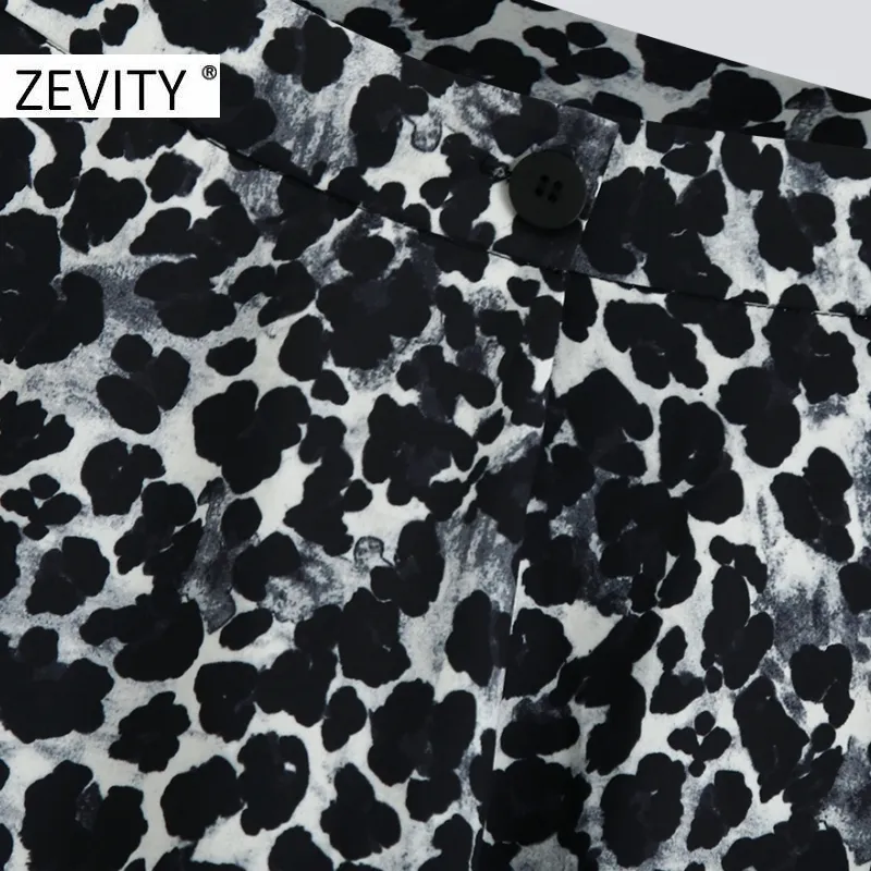 Zevity New Women Vintage Animal Texture Printingカジュアルスリムバミューダショーツレディースボタンシックホットショーツパンタローネコルト210306