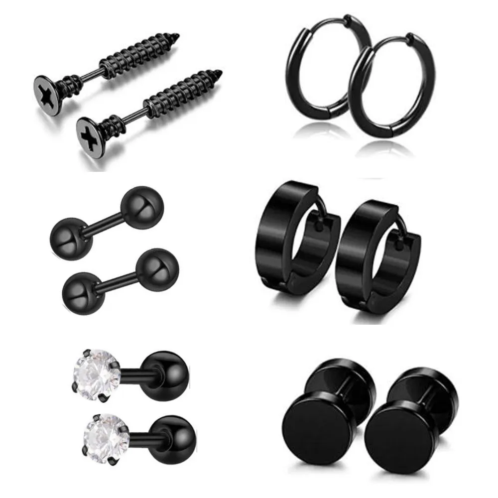 4/Stainelss Acciaio Punk Ear Studs Set Unisex Vite Bilanciere Orecchini Donna Uomo Piercing Gioielli Accessori Regalo