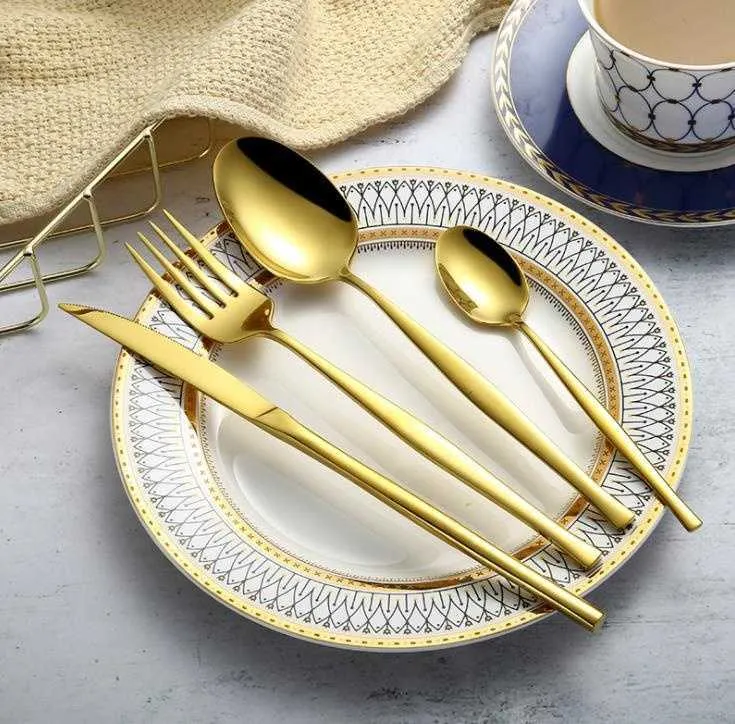 Partihandel ins chic porslin set bestick silverware rostfritt stål uppsättning bestick 304 sked kniv och gaffel uppsättning