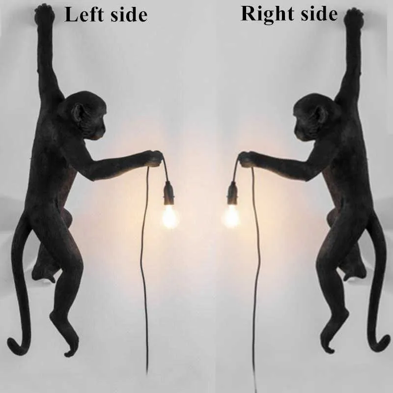 Monkey Lamp Harts Black White Gold Right Side Monkey Wall Light For Bedroom Lamp Retro Sconce Wall Lights Wall Lamp 210724