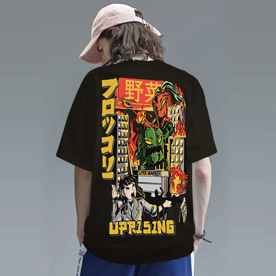 Hommes Hip Hop T-shirt Japonais Harajuku Dessin animé Monstre T-shirt Streetwear Summer Tops Tees Coton Tshirt Surdimensionné HipHop 210706