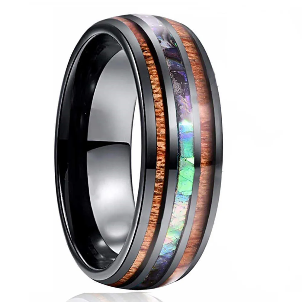 Fdlk 24 Stil 8 mm Mode Luxus Hartmetall Ring Holz Inlay Pfeil und Muschel Inlay Ring Hochzeit Herren Schmuck Geschenk Q070873436257007722