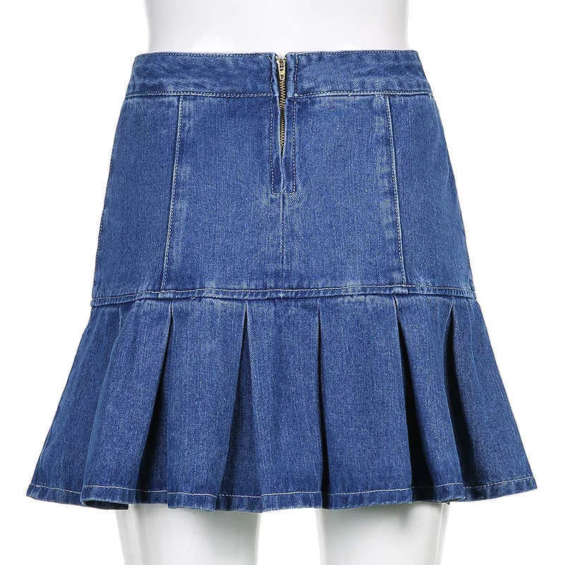 Casual vintage y2k geplooide denim rokken vrouwen streetwear Koreaanse hoge taille rok mode zomer mini -outfits 2000s cutepscho y0824