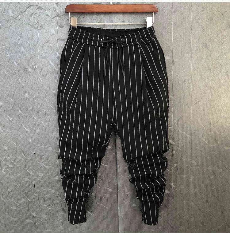 Idopy Fashion Mens Trend Stretchy Harem Jeans Drawstring Comfy Striped Comfortable Cuffed Trousers Joggers For Male 211111