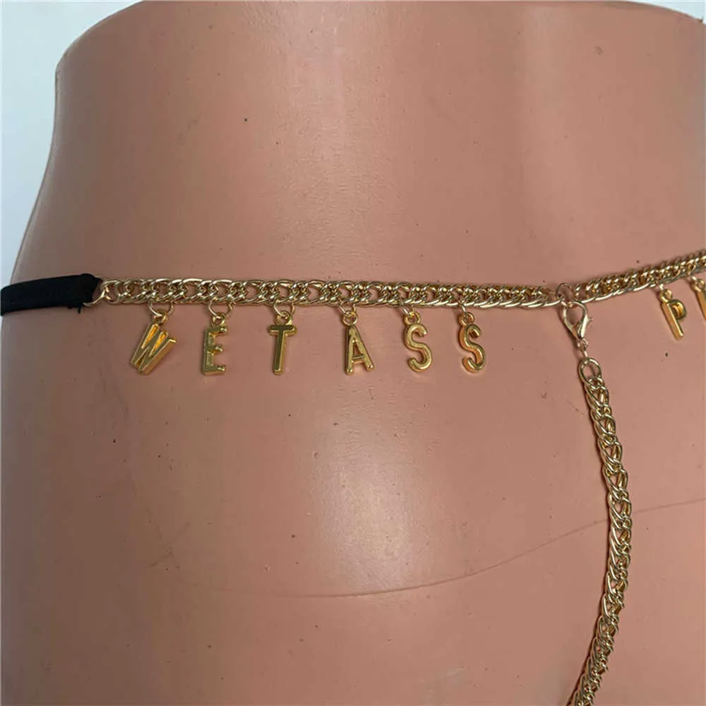 2021 sommar sexig kroppskedja smycken personligt namn mag midje kedjor för kvinnor metall anpassade bokstäver underkläder thong trosor2968309923