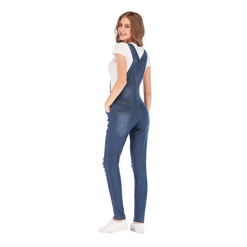 Mode Femmes Baggy Denim Cross Border Spécial Jeans Bib Pleine Longueur Globale Solide Lâche Casual Combinaison Jarretelle 210809