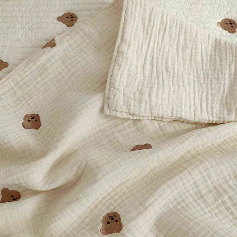 Mi Ins рожденные корейские медведь вышивка детские спальные одеяло хлопковые постельные принадлежности 220209