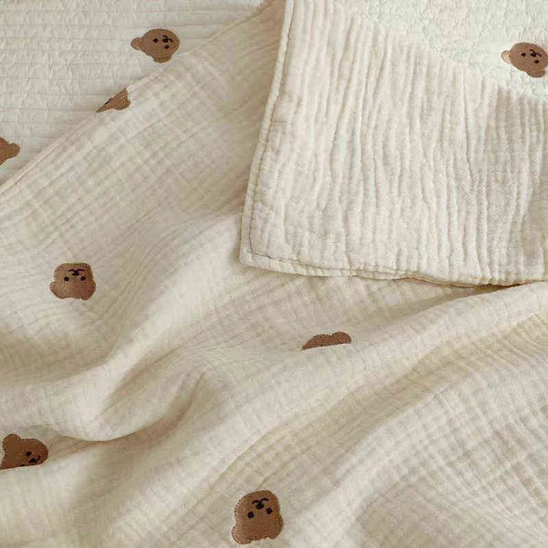 MI Ins born Korean Bear Embroidery Kids Sleeping Blanket Cotton Bedding Accessories 220209