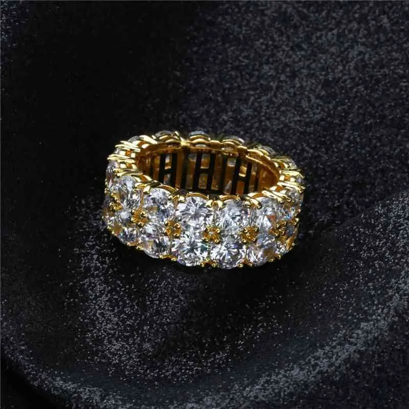 2 rad CZ Solitaire Menwomen Goldsilver Color Iced Out Charm Round Ring Band Classic Hip Hop Jewelry for Gifts1268969
