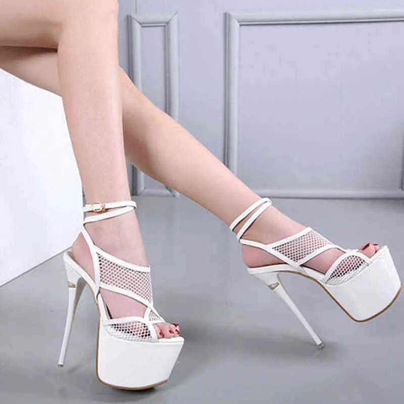 Kvinnor Skor Sommar Super High Heels Kvinnors Skor Vattentät Platform Sexig Mesh Tunna Heel Sandaler