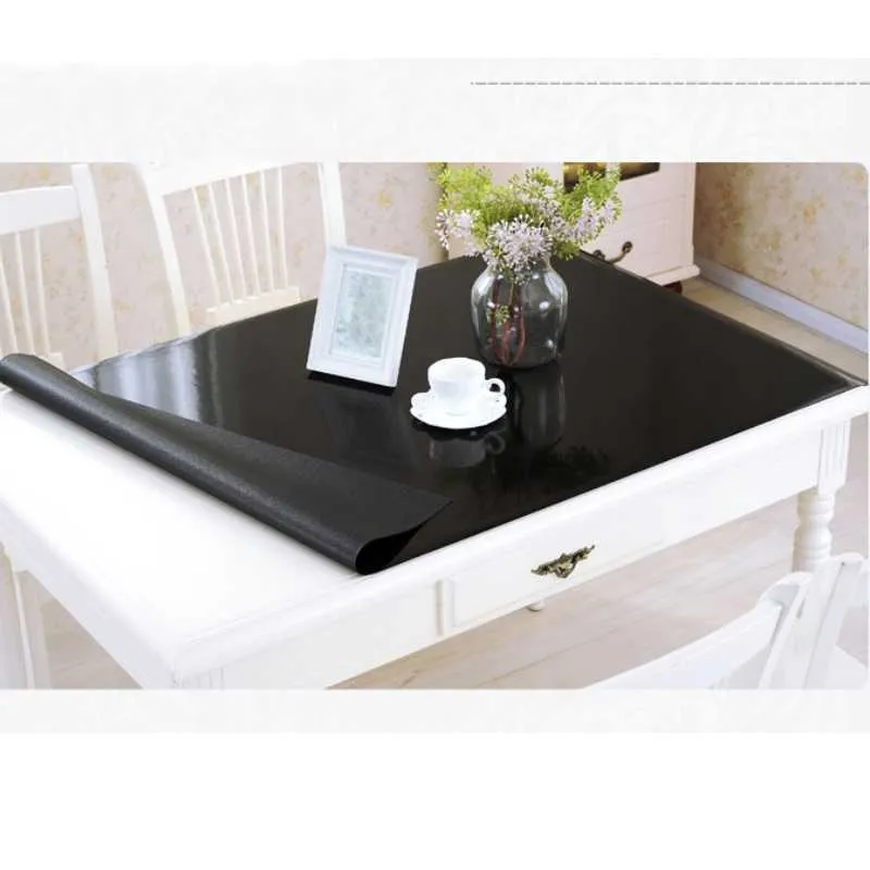 Nappe de table en PVC de protection noire mate D'imperméable en verre souple couleur unie décoration de la maison tissu 210626