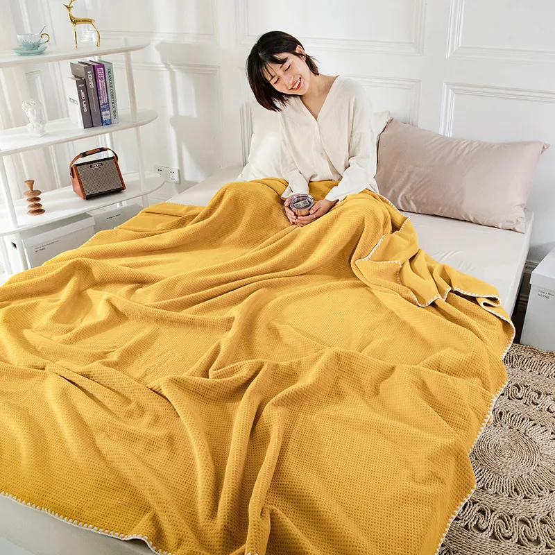 Couverture chaude de couleur unie, couverture en velours gaufré uni, châle Portable, couverture de canapé-lit, couvre-lit à carreaux