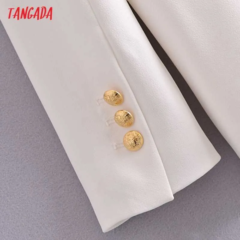 Tangada Femmes Mode Blanc Blazer Manteau Or Double Boutonnage À Manches Longues Femelle Survêtement Chic Tops 3H08 210609