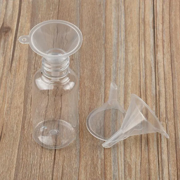 Funil de plástico mini pequenos funis para perfume líquido óleo essencial enchimento garrafa vazia ferramenta embalagem chanfro plana 2 estilos casa use274g