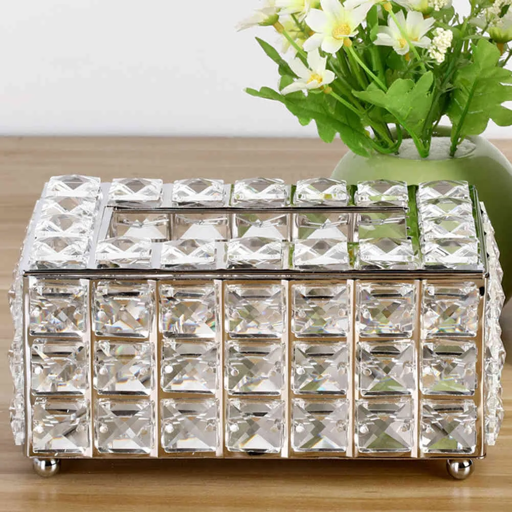 European-style Square Crystal Tissue Box Paper Rack Office Table Accessories Facial Case Holder Napkin Tray for Home Hotel Car