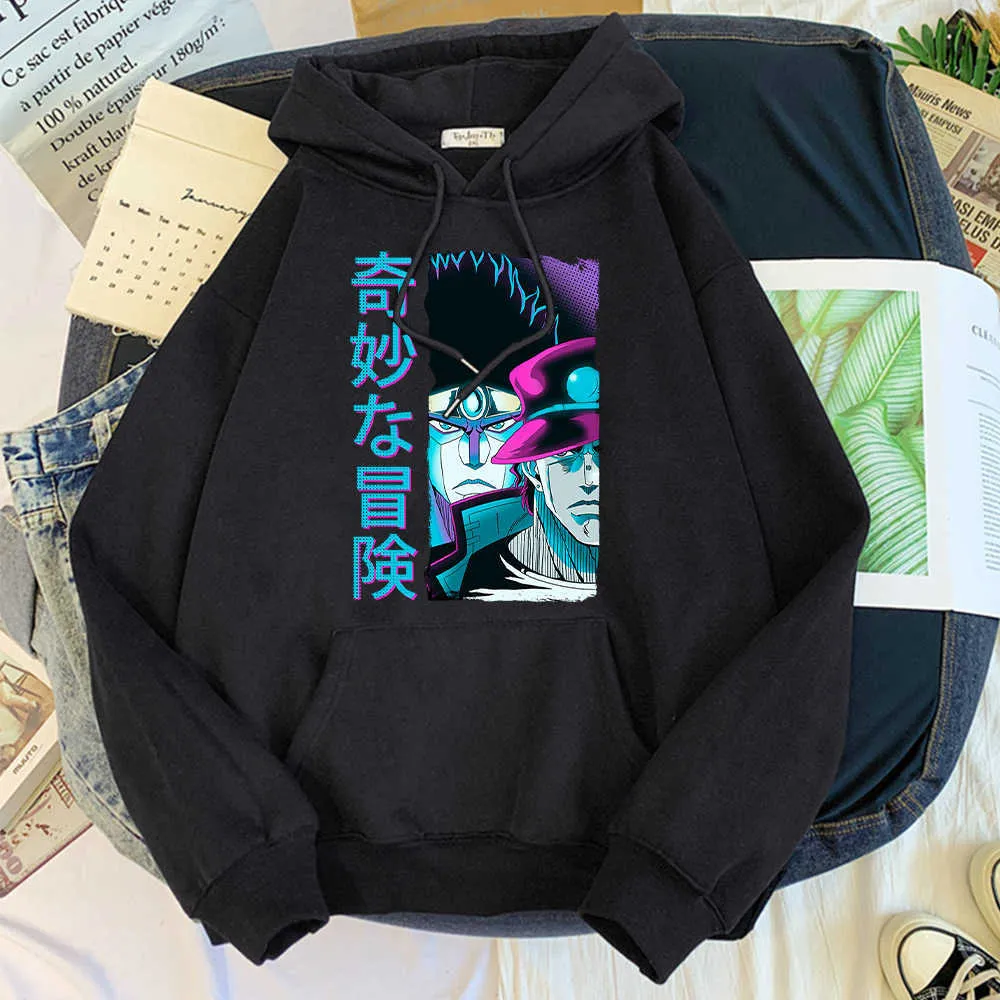 Japon Anime Jojo's Bizarre Adventure Sweat à capuche Dessin animé Sweat-shirts Automne Casual Streetwear Survêtement confortable pour homme Y0727