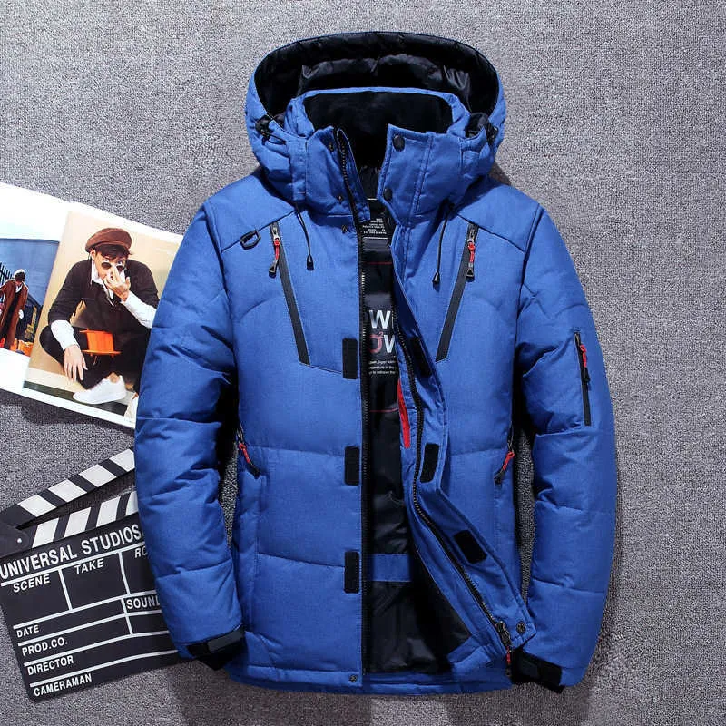 Casual Winter Warm Snow Jackets Herrkläder Vit Duck Down Jacka Parkas Man Thicken Coats Male -20 graders vindbrytare Park 210914