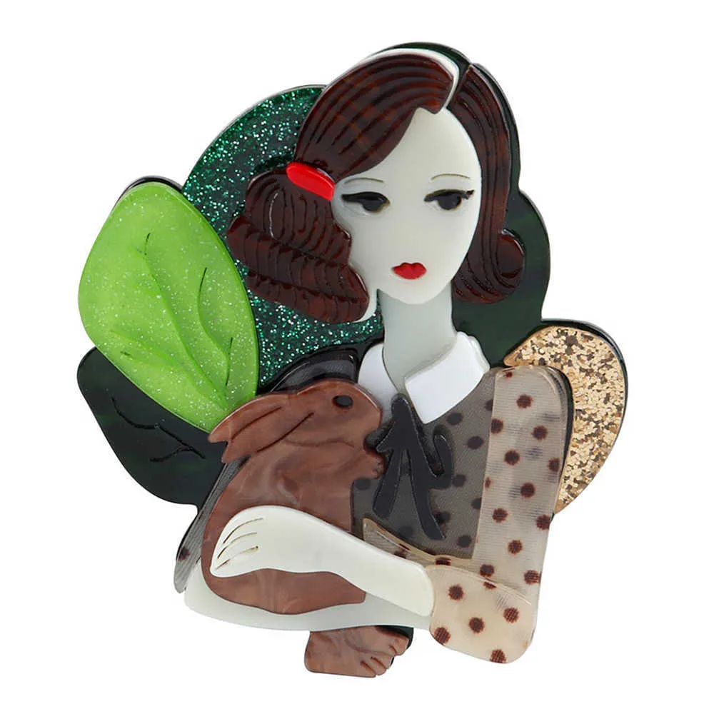 Nouvelle mode créative fée fille tenant lapin acrylique broches pour femmes enfants dessin animé mignon Badge broche broches fête bijoux cadeau H1018