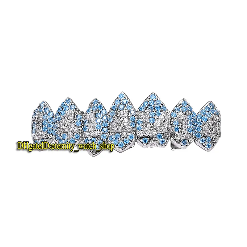 Tendance européenne et américaine Halloween nouveau 1414 diamants accolades GRILLZ 8 crocs vampire Iced Out Two Tone CZ diamants incrustés d'accolades hip-hop