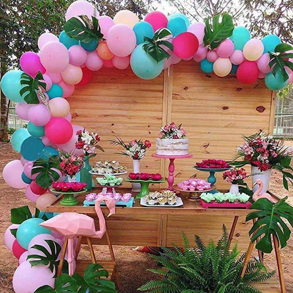 140-teiliges tropisches Ballon-Girlanden-Bogen-Set für Hawaii, Flamingo-Party-Dekorationen, Geburtstagsparty, Luau, Sommer, Strand, Partyzubehör 210719