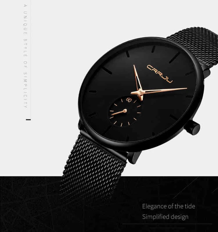 CRRJU Dames Quartz Voor Mannen Jurk Horloges Mode Unisex Ultra Dunne Horloge Relojes Para Hombre