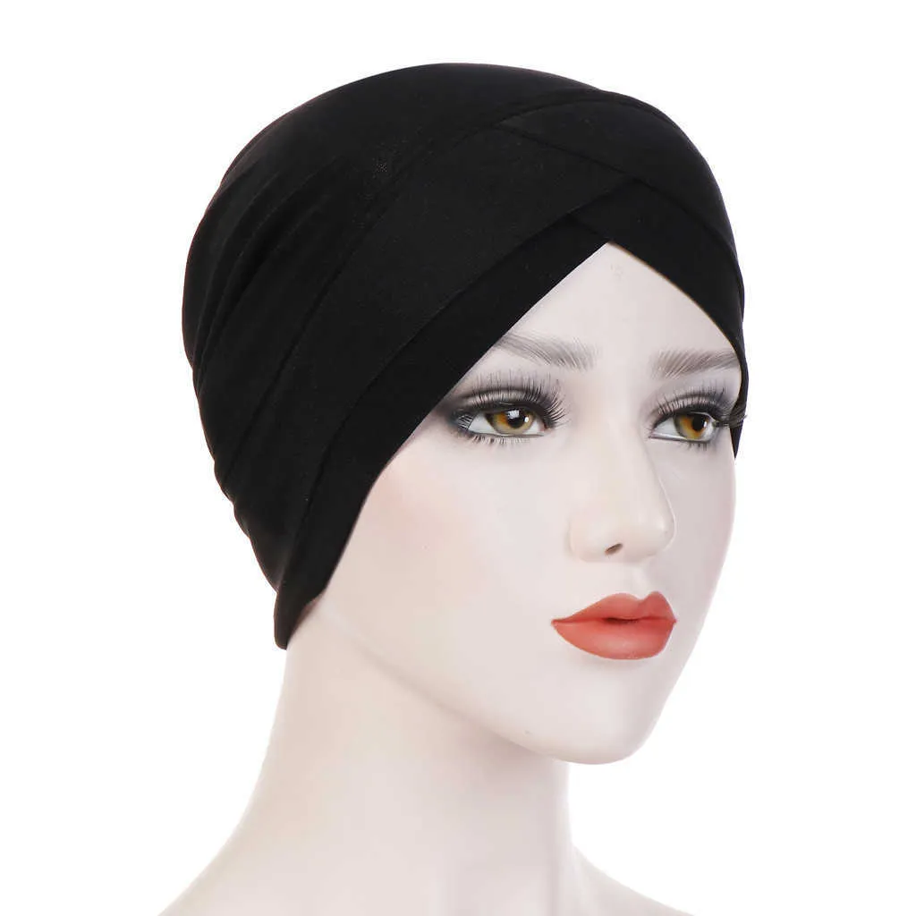 Femmes solide inde chapeau musulman à volants Cancer chimio Beanie Turban Wrap écharpe casquette foulard pour les femmes musulmanes solide coton Turban Y1020