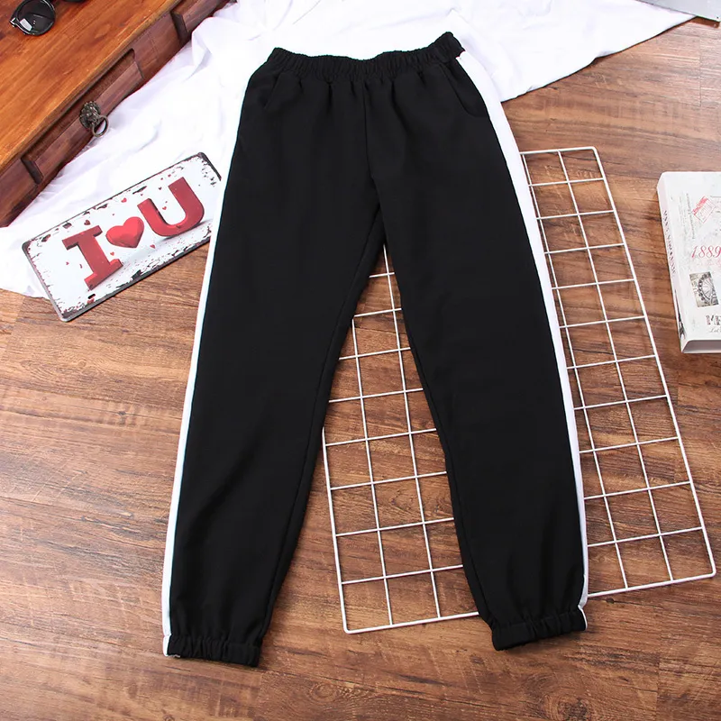 DONAMOL Plus Size Autumn Sport Cargo Pants White stripe Pants Women Middle Waist Streetwear Cool Girl Harajuku Hip Hop Pants 201012