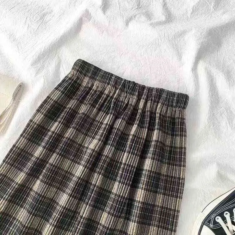 i vintage plaid lana gonne a pieghe elastico a vita alta inverno donna corea gonna di lana streetwear gonna longuette vestiti della ragazza 211120