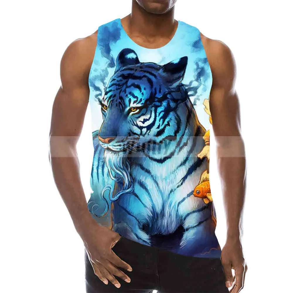 Мужской топ без рукавов с 3D рисунком тигра, праздничные футболки с животными, майки для спортзала, уличная одежда для мальчиков, новинка, жилет257R