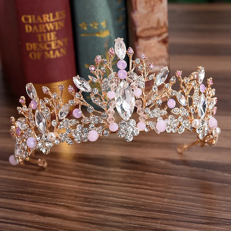 KMvexo Luxury Pärlor hjärta Bridal Tiara Crown Crystal Diadem Veil Tiaras Bröllop Hår Tillbehör Huvudstycken 220222