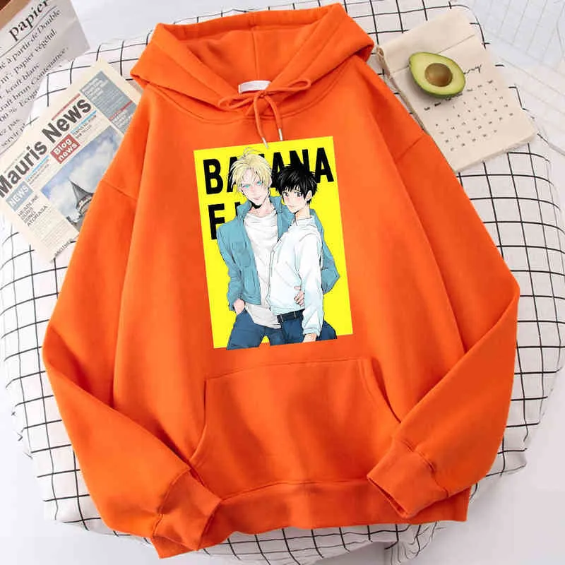 Banana Fish Drukuj Japonia Anime Streetwear Moda Jesień Casual Crewneck Bluza polarowa Pullover Męskie Odzież Odzież Oversized Hoodie H1227