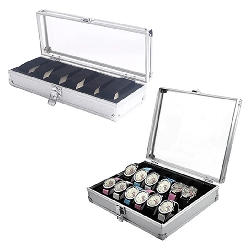 Boîtier en métal de haute qualité 6 12 fentes de grille montre-bracelet vitrine support de stockage organisateur boîtier de montre bijoux affichage boîte de montre T200337N