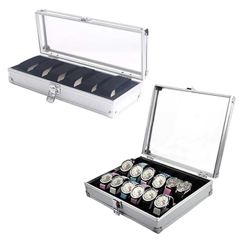 Högkvalitativ metallfodral 6 12 GRID SLOTS WRITE Titta på Display Case Storage Holder Arrangör Watch Case Jewelry Watch Box T2002821