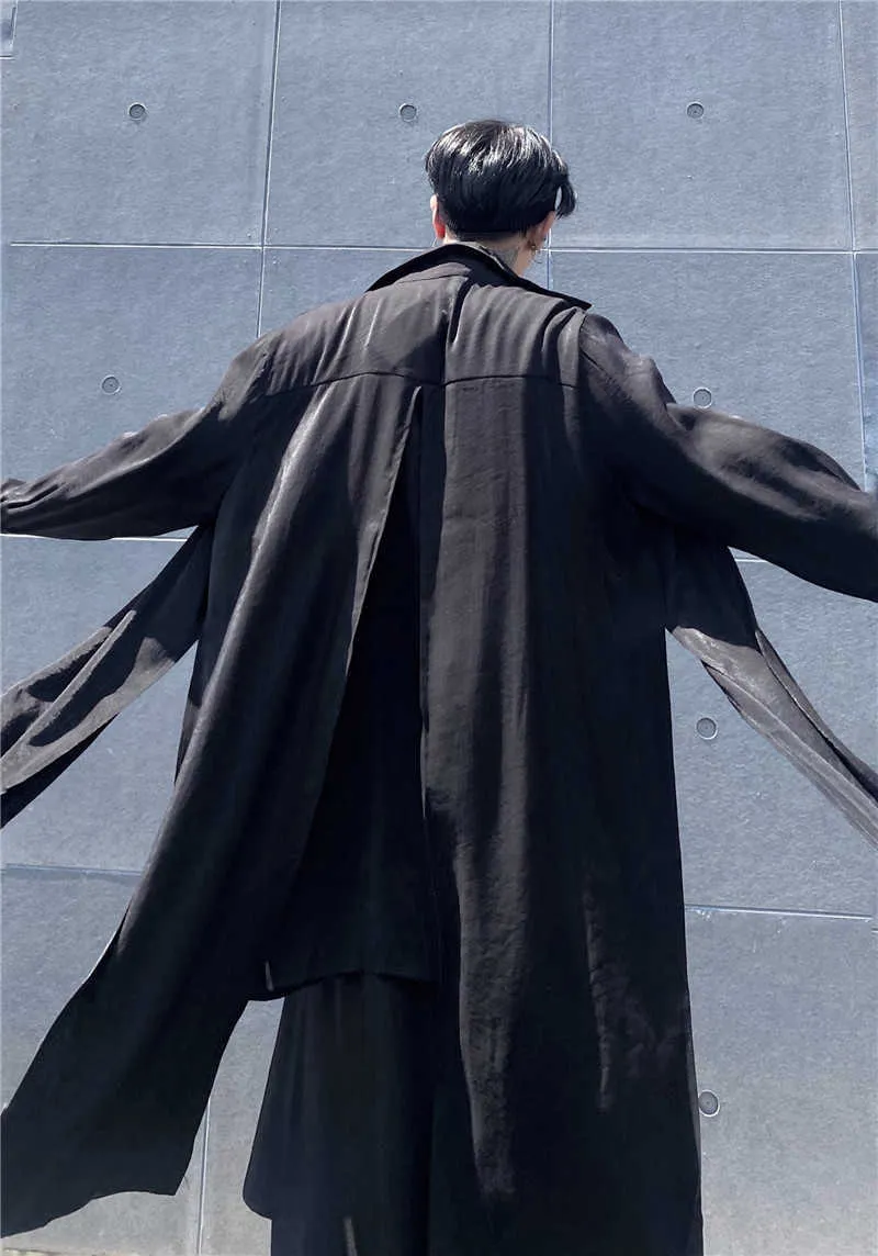 Yamamoto Dark mi-longueur coupe-vent chemise mâle faux deux lâche sauvage pur noir veste à manches longues 210721