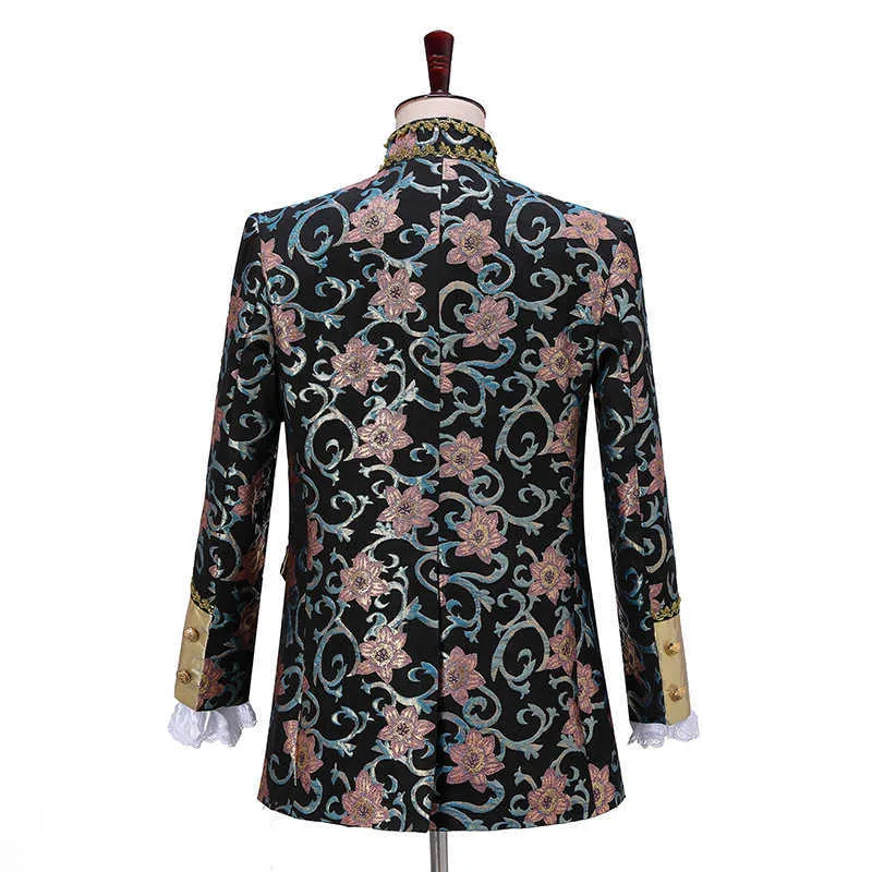 男性ファッション五片のコートスーツセットゴシックスタイルの宮殿の花のスーツのズボンのコストのドラマ服装ステージProm Costume XL x0909