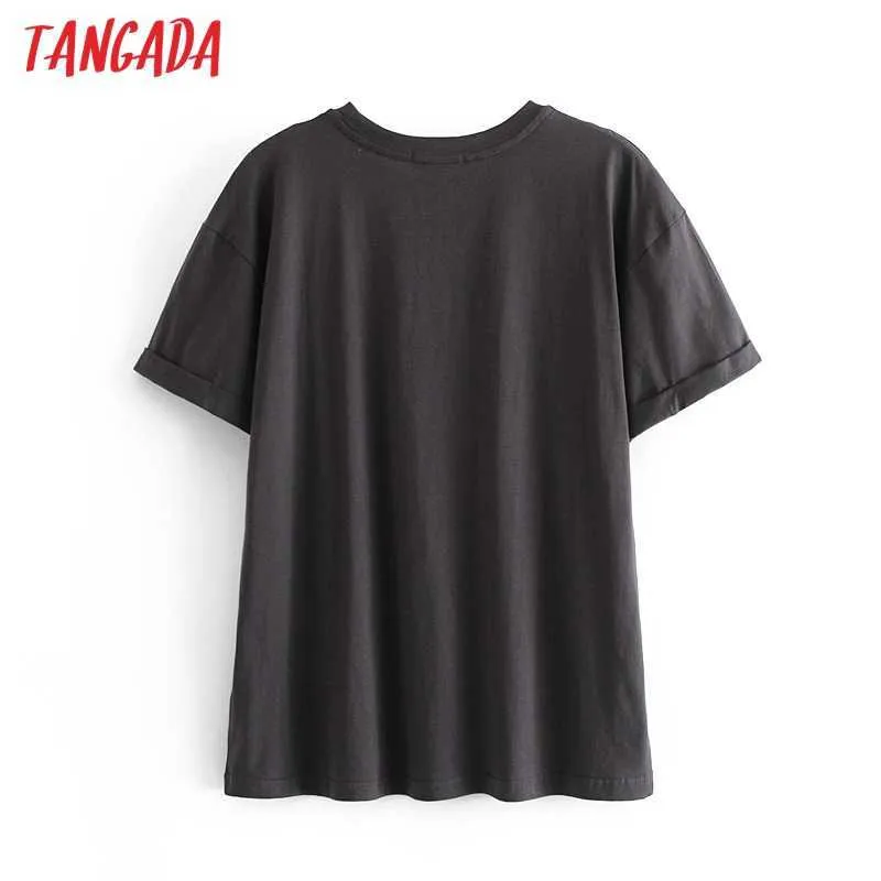 Tangada Donna Fiori Stampa T-shirt estiva Manica corta O Collo T-shirt da donna Casual T-shirt Street Wear Top 4D9 210609