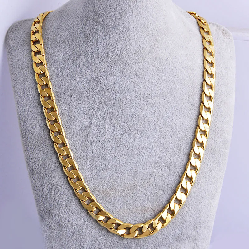 10 mm duże żółte, lite złoto wypełnione kubańskim łańcuchem Łańcuch gruby męski biżuteria damska złota naszyjniki męskie biżuteria