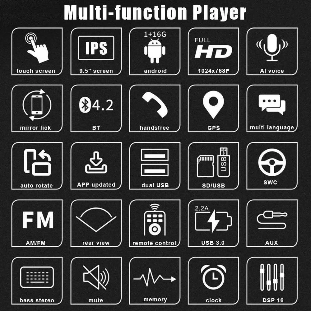 Android 90 95quot HD 1080P 12V Automatisk roterande bil MP5 -spelare 116G IPS Pekskärm Byggd GPS -navigation Auto Accessori3007896