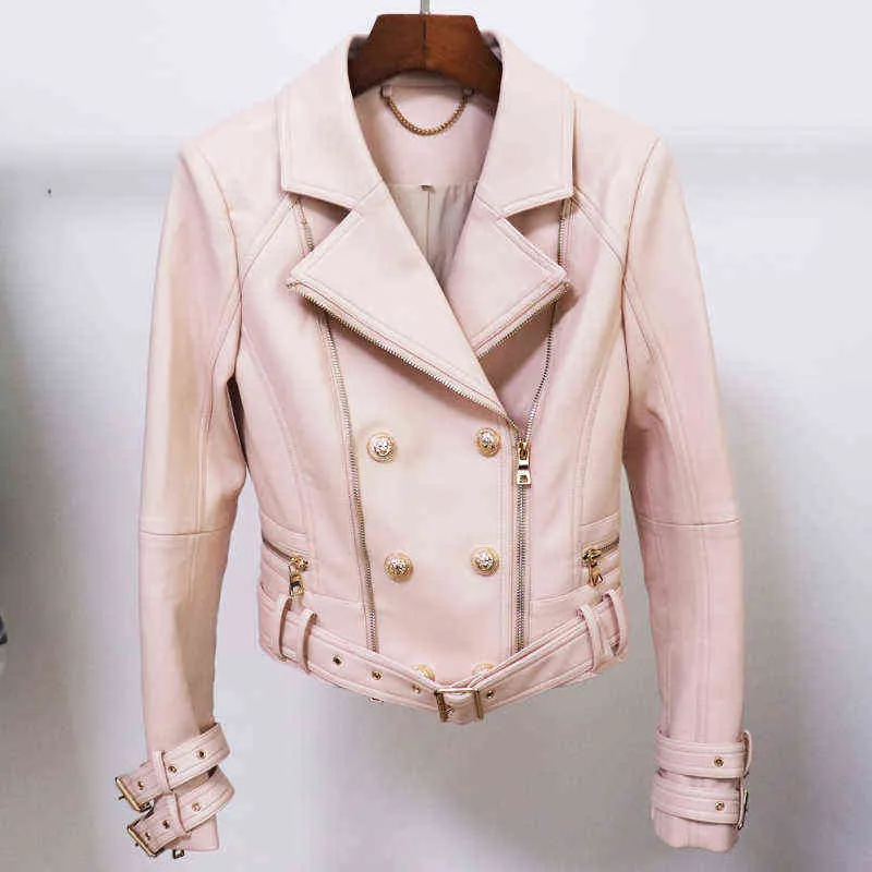 Hoge kwaliteit EST Designer Jacket Dames Lion Buttons Faux Leren Jas Motorfiets Biker Jacket 211110