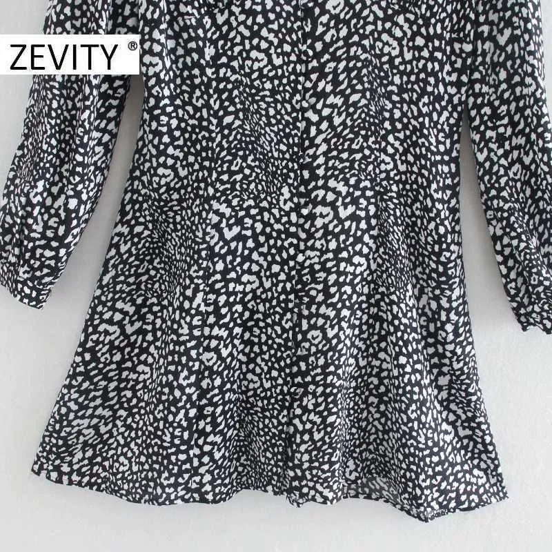 Zévity Femmes Vintage V ec Cou Texture Animal Texture Imprimer une robe de ligne Femme manches longues Kimono Vestidos Chic Casual Robes Slim Ds4491 210603