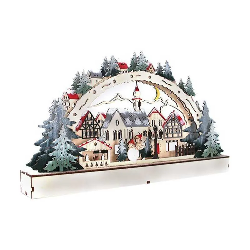 Kerst Desktop Houten Ornamenten LED Licht Lichtgevend Xmas Village Woondecoratie P0828