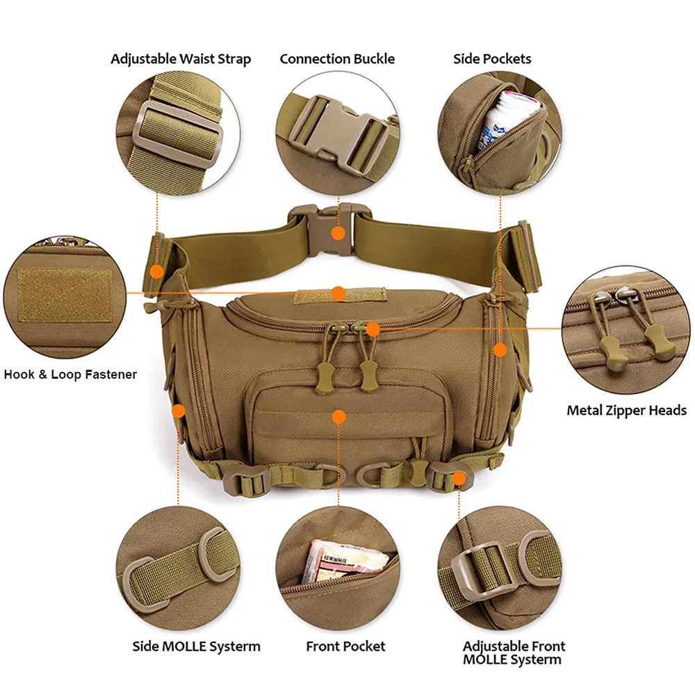 Tactical Waist Pack Fanny Bag Crossbody Ramię Messenger Pack Outdoor Polowanie Hiking Wielofunkcyjny magazyn