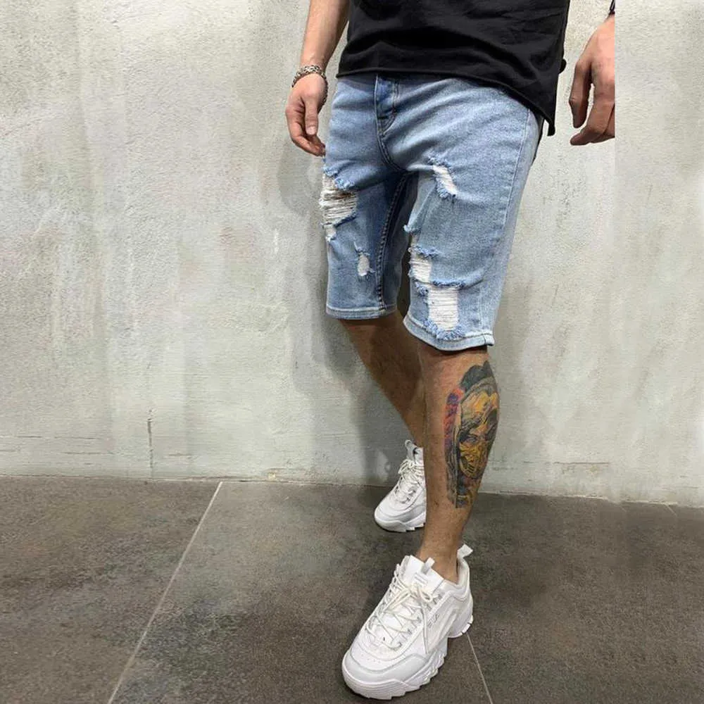 Zomer mode casual slim fit heren stretch korte jeans hoge kwaliteit elastische denim shorts 210716