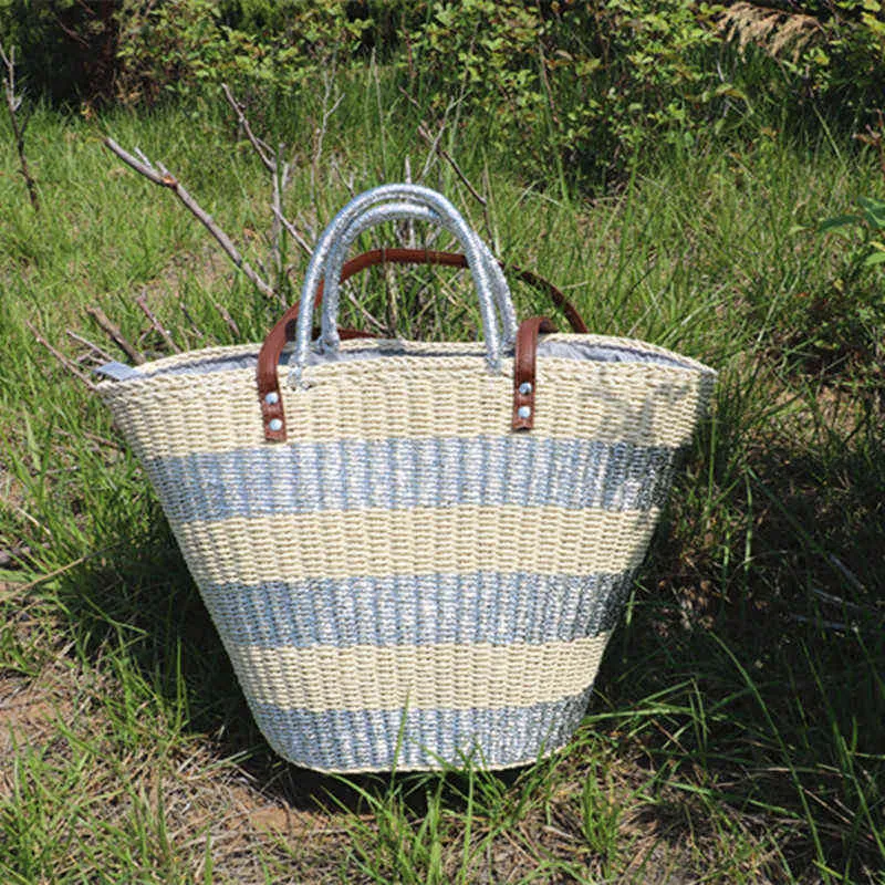 Sacs à provisions Bohême Jaune Papier Corde De Paille Femmes Vacances Plage Grand Fourre-Tout Dames D'été Voyage Sacs À Main Épaule Bandoulière Ins 220301